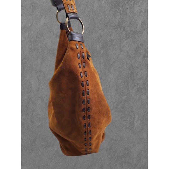 Express Cognac Brown Genuine Y2K Suede Hobo Shoulder Bag - Picture 4 of 8